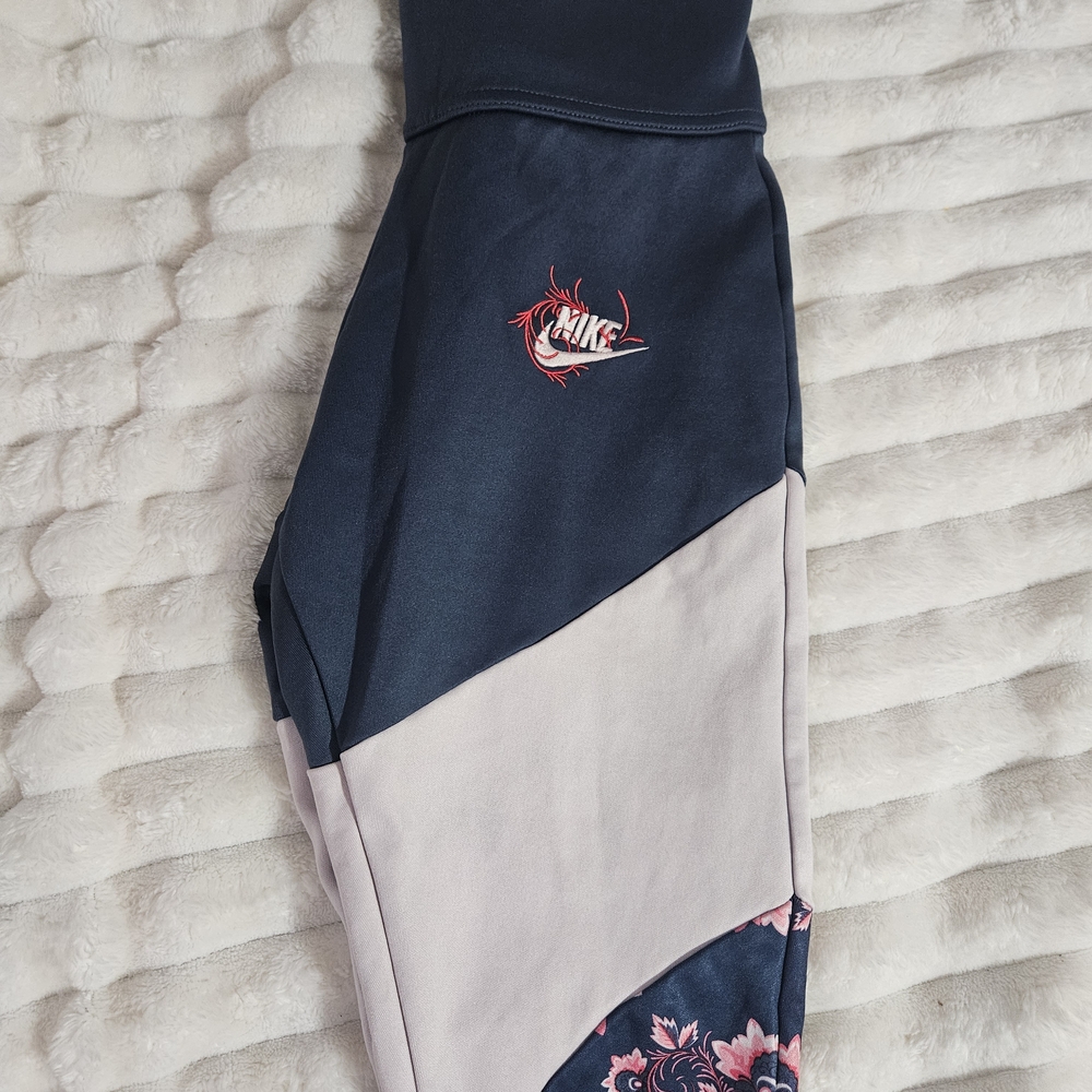 Nike Navy Leggings with Pink Floral Accents - Picture 2 of 3